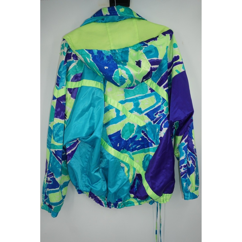 Vintage Obermeyer Jacket Womens 10 Bright Neon Ski Windrider Hooded 90s Snow - Picture 3 of 5